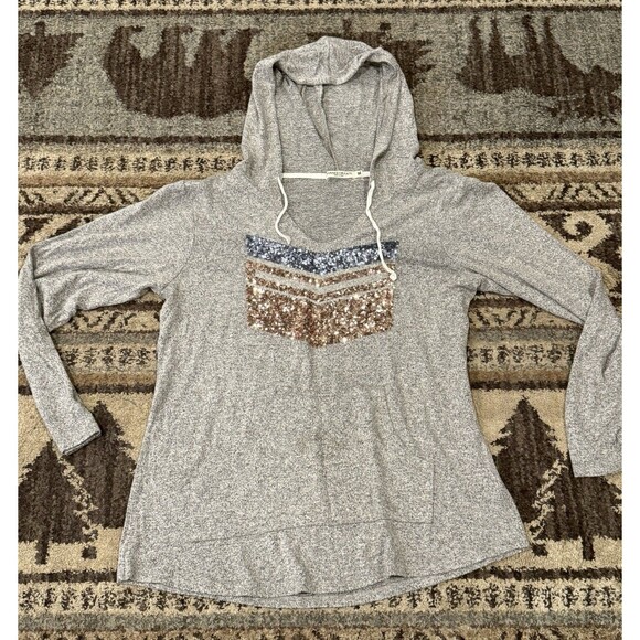 Women’s lightweight hoodie sequin Chevron chance Or fate XL Gray - Picture 1 of 2